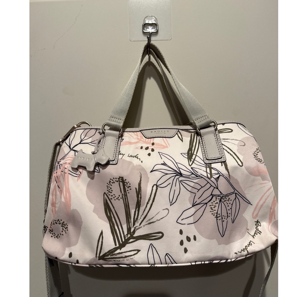 Radley London Floral Nylon Multi Compartment Satchel Crossbody Bag Gray Pink